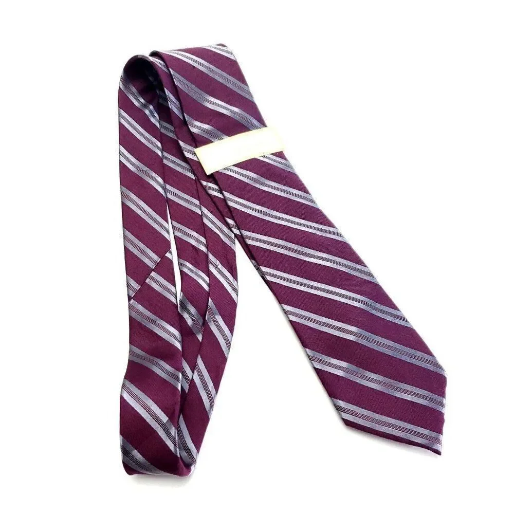 Michael Kors Silk Tie Woven‎ Striped Maroon Red Skinny